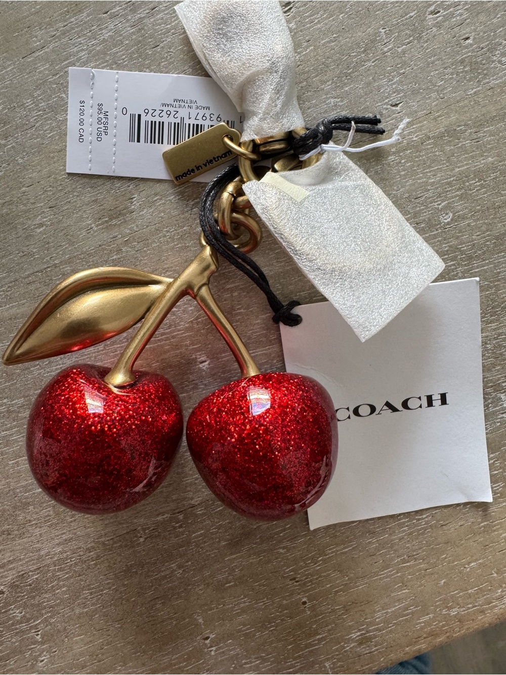 NEW Coach Cherry Bag Charm in Glitter Resin/Brass/Red Apple (77840)